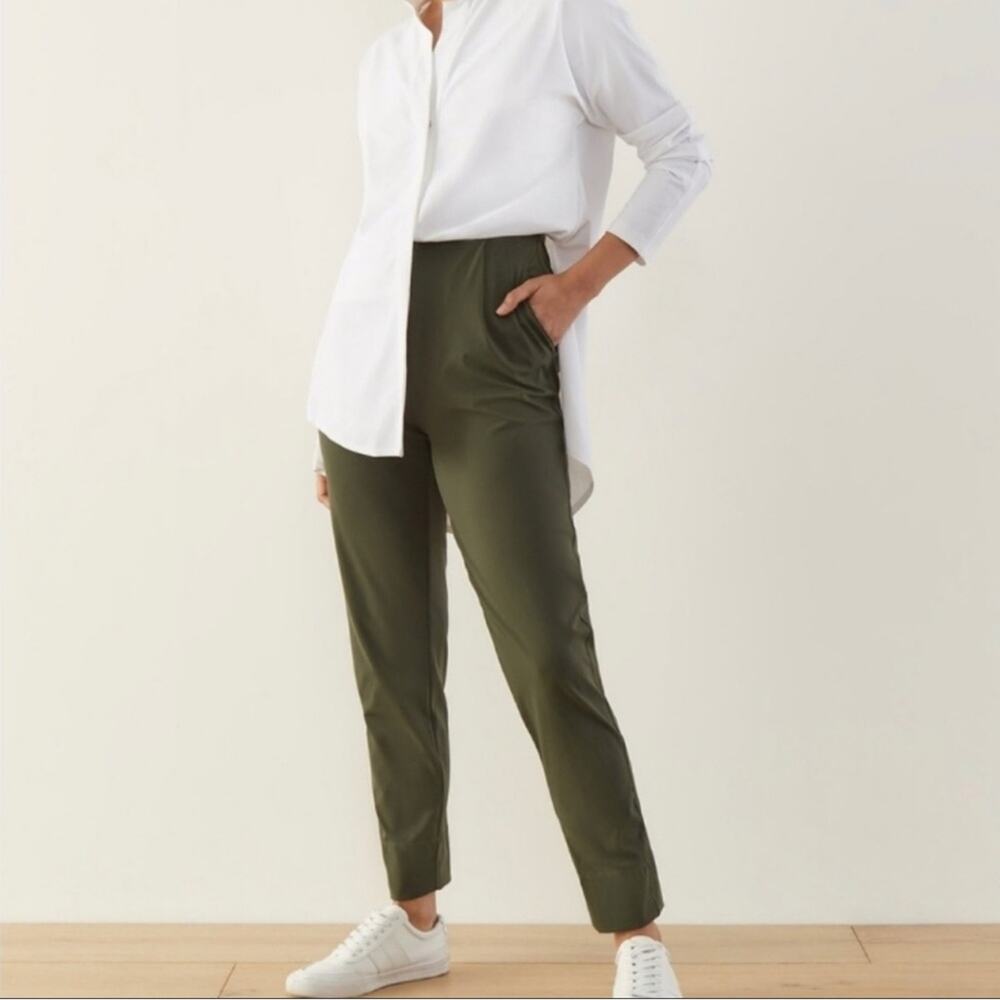 Aday Green Pleated Slash Pockets Turn It Up Pull On Dress Pants XS
